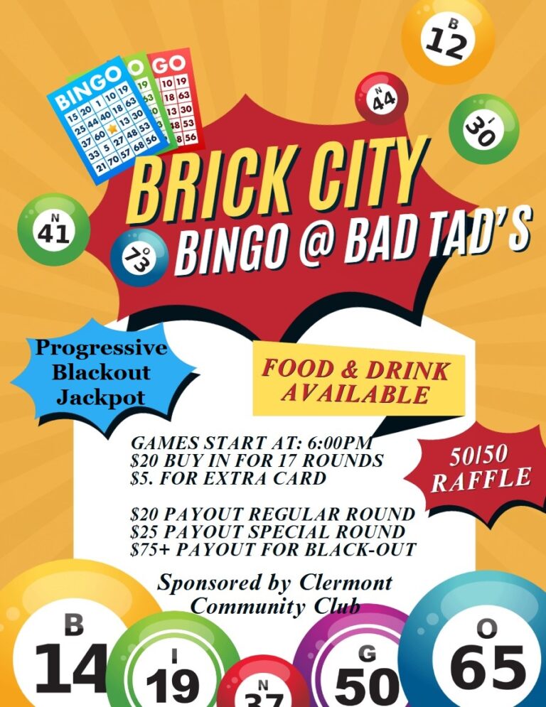 Clermont Community Club BINGO – 4-1-2025 – City of Clermont Iowa